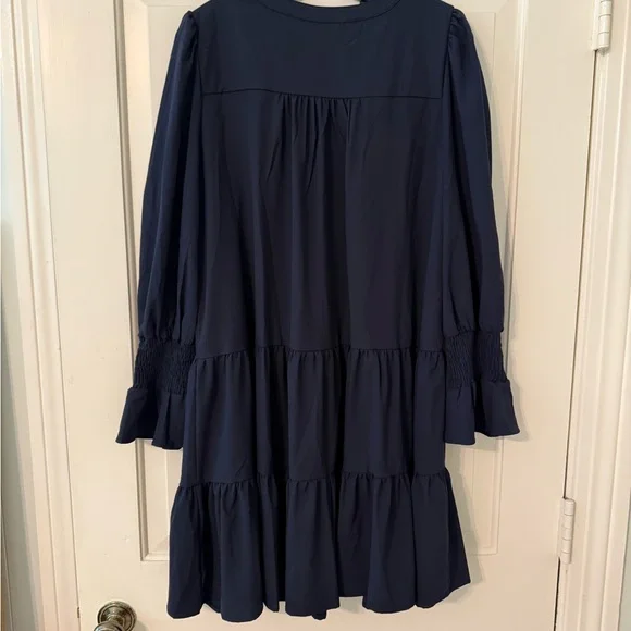 Navy Tiered Long Sleeve Dress - Picture 3 of 7